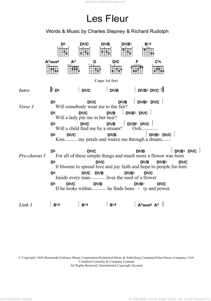 Les Fleur sheet music for guitar (chords) by Minnie Riperton, Charles Stepney and Richard Rudolph, intermediate skill level