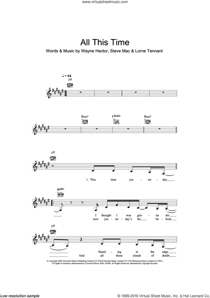 All This Time sheet music for voice and other instruments (fake book) by Michelle McManus, Lorne Tennant, Steve Mac and Wayne Hector, intermediate skill level