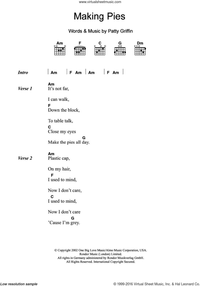 Making Pies sheet music for guitar (chords) by Patty Griffin, intermediate skill level