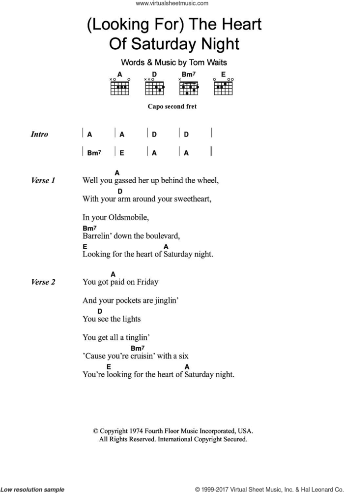 (Looking For) The Heart Of Saturday Night sheet music for guitar (chords) by Shawn Colvin and Tom Waits, intermediate skill level