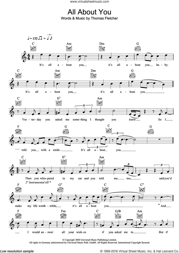 All About You sheet music for voice and other instruments (fake book) by McFly and Thomas Fletcher, intermediate skill level