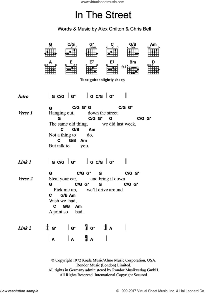 In The Street sheet music for guitar (chords) by Alex Chilton and Chris Bell, intermediate skill level
