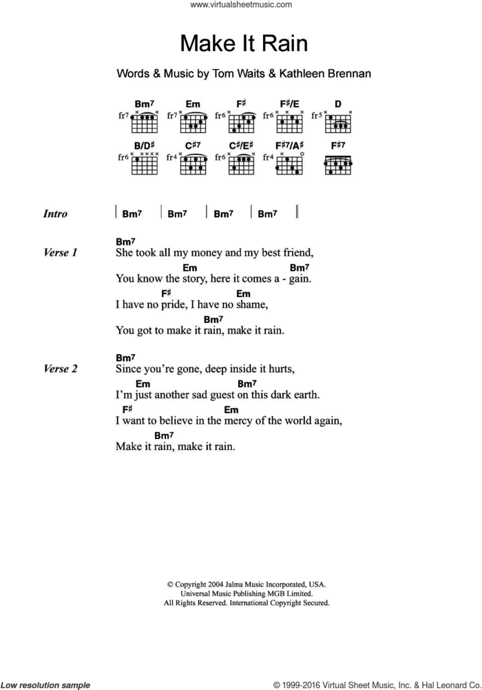 Make It Rain sheet music for guitar (chords) by Tom Waits and Kathleen Brennan, intermediate skill level