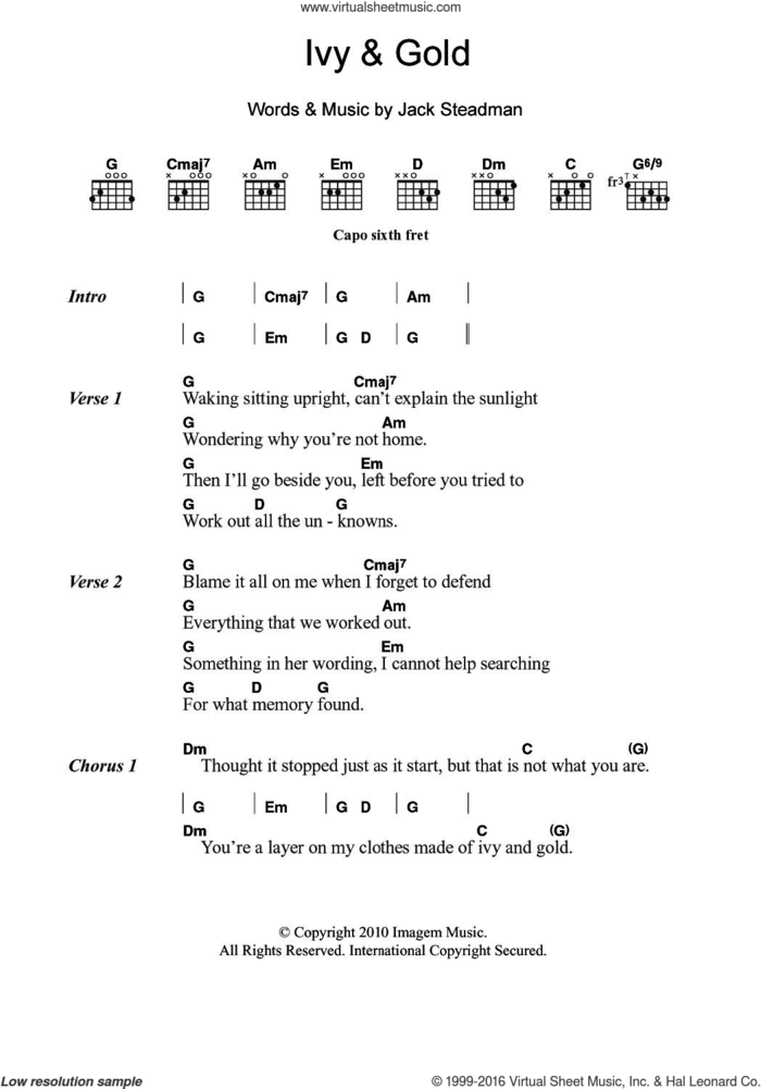 Ivy and Gold sheet music for guitar (chords) by Bombay Bicycle Club and Jack Steadman, intermediate skill level
