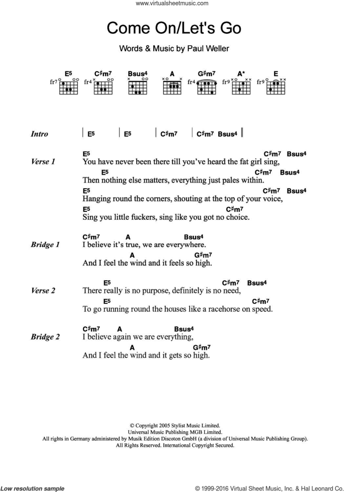 Come On/Let's Go sheet music for guitar (chords) by Paul Weller, intermediate skill level