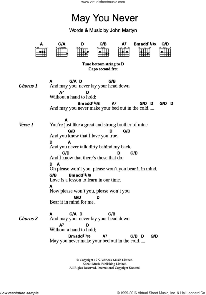 May You Never sheet music for guitar (chords) by John Martyn, intermediate skill level