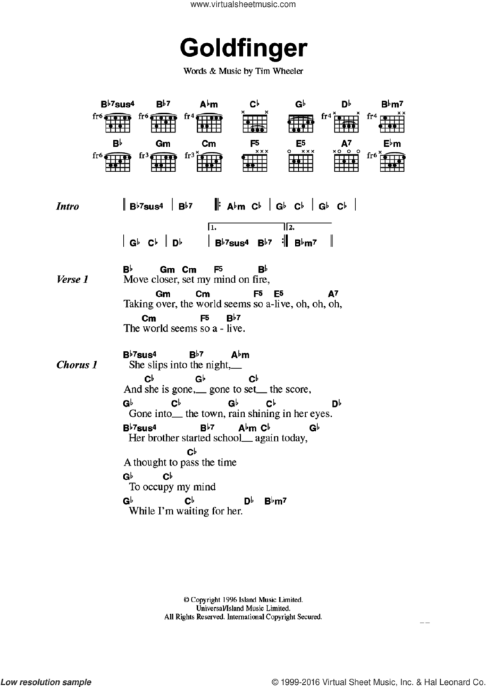 Goldfinger sheet music for guitar (chords) by Tim Wheeler, intermediate skill level