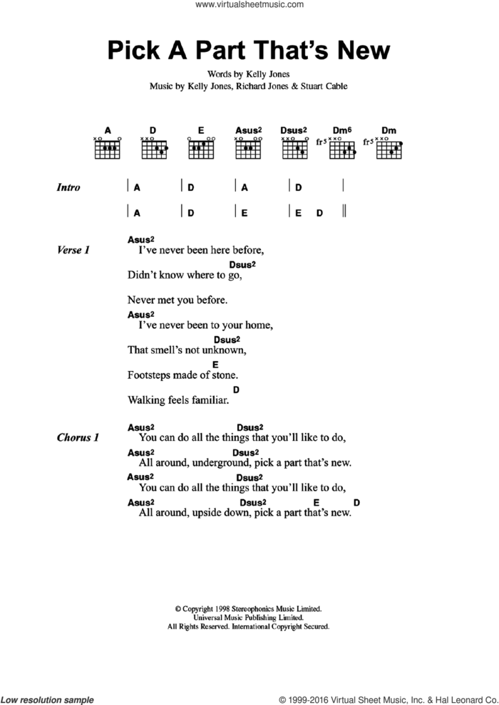 Pick A Part That's New sheet music for guitar (chords) by Stereophonics, Kelly Jones, Richard Jones and Stuart Cable, intermediate skill level