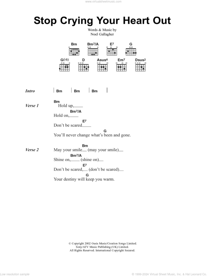 Stop Crying Your Heart Out sheet music for guitar (chords) by Oasis and Noel Gallagher, intermediate skill level