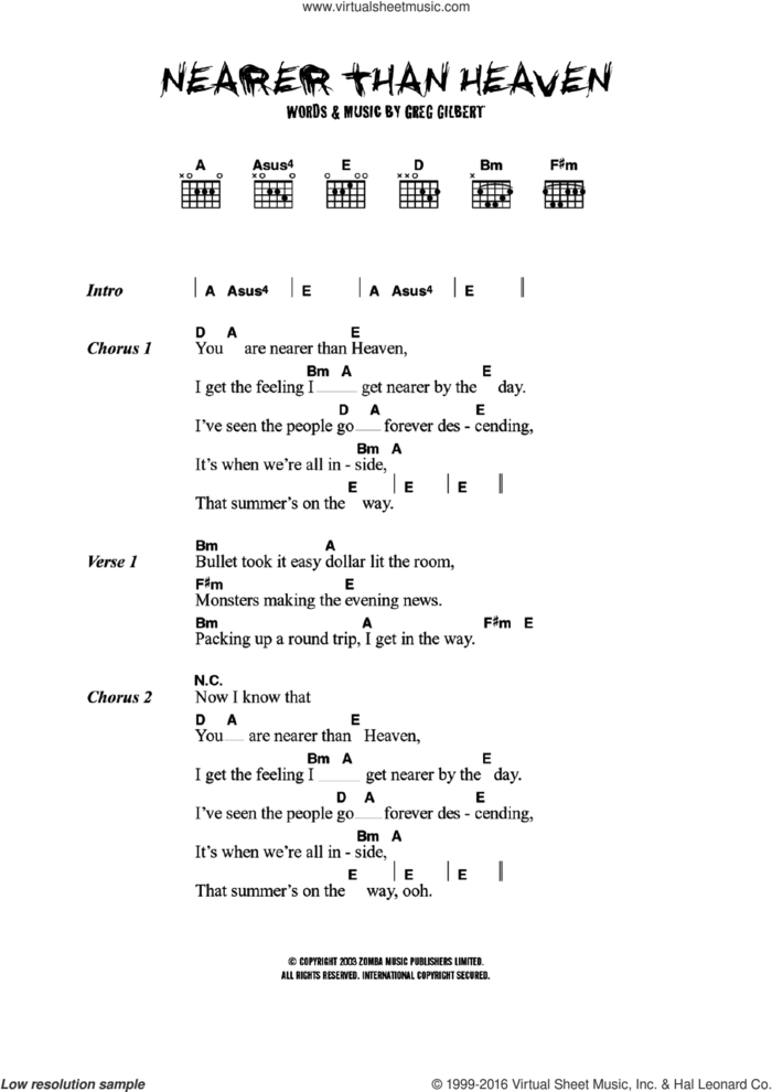 Nearer Than Heaven sheet music for guitar (chords) by Delays and Greg Gilbert, intermediate skill level