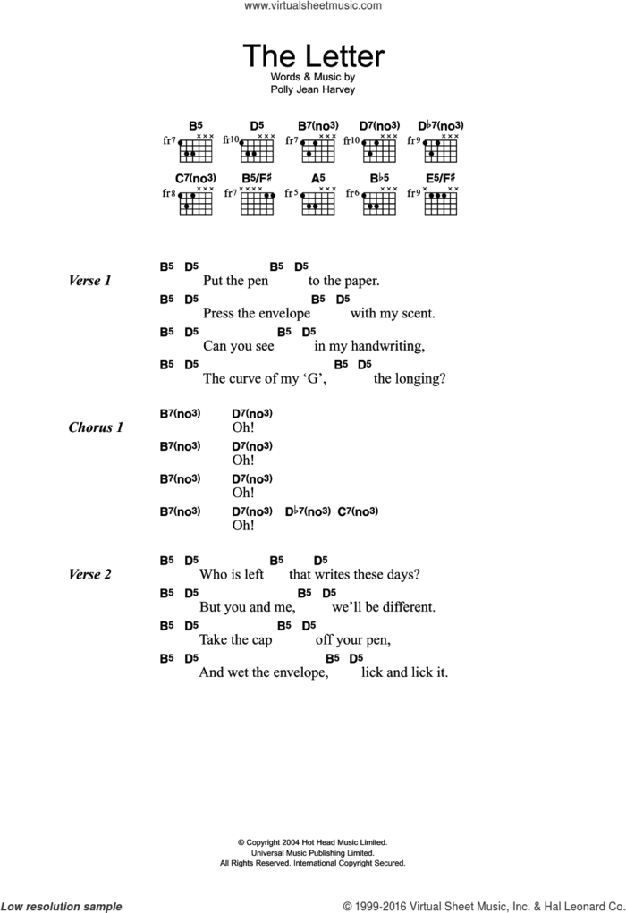 The Letter sheet music for guitar (chords) by Polly Jean Harvey, intermediate skill level
