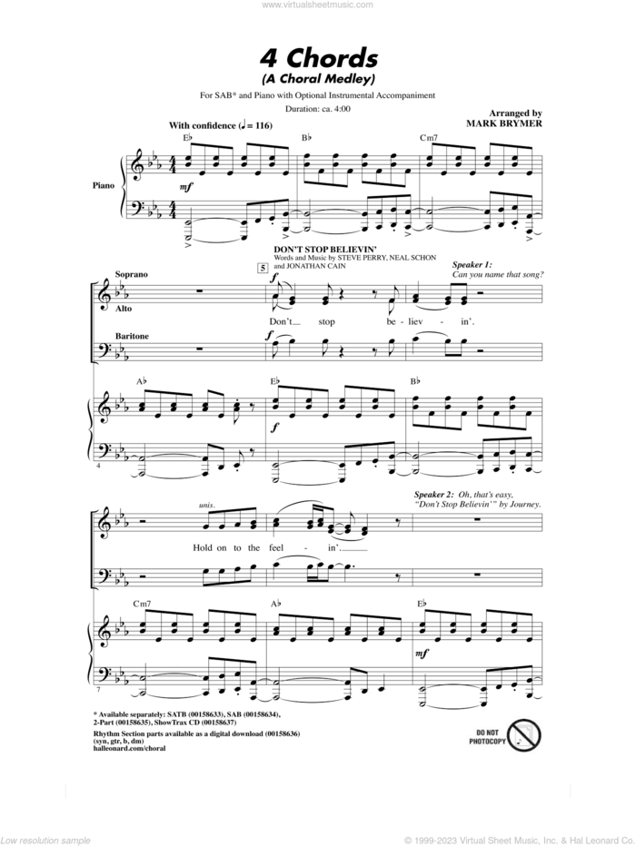 4 Chords (A Choral Medley) sheet music for choir (SAB: soprano, alto, bass) by Elton John, Mark Brymer and Tim Rice, intermediate skill level
