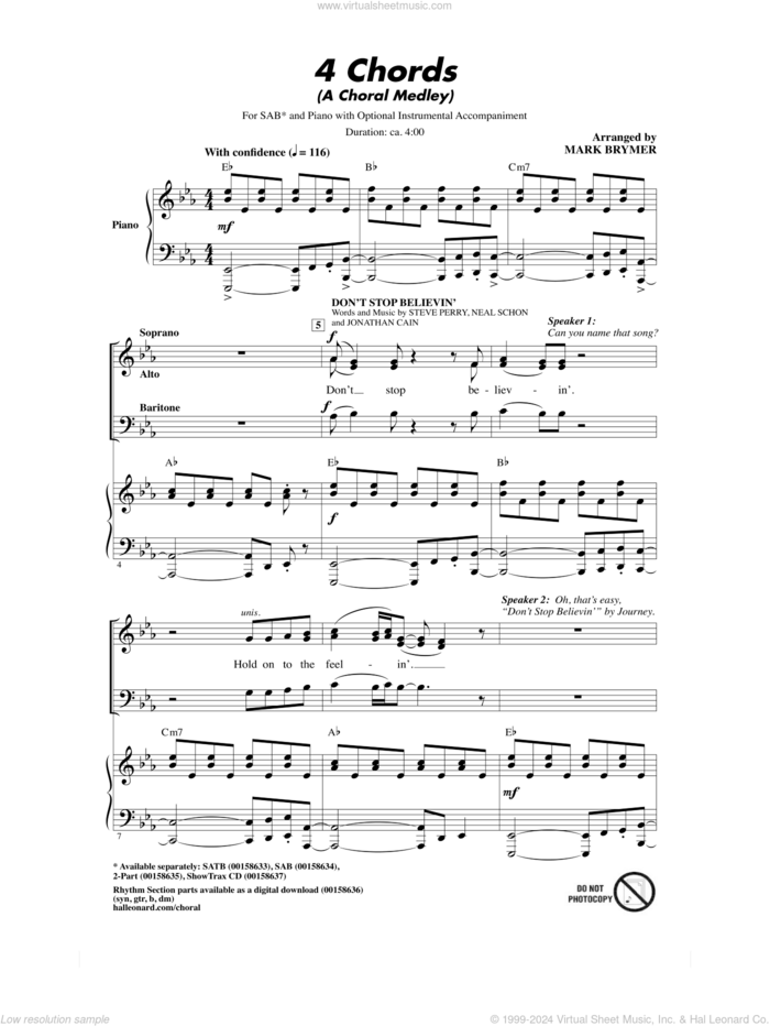 4 Chords (A Choral Medley) sheet music for choir (SAB: soprano, alto, bass) by Elton John, Mark Brymer and Tim Rice, intermediate skill level