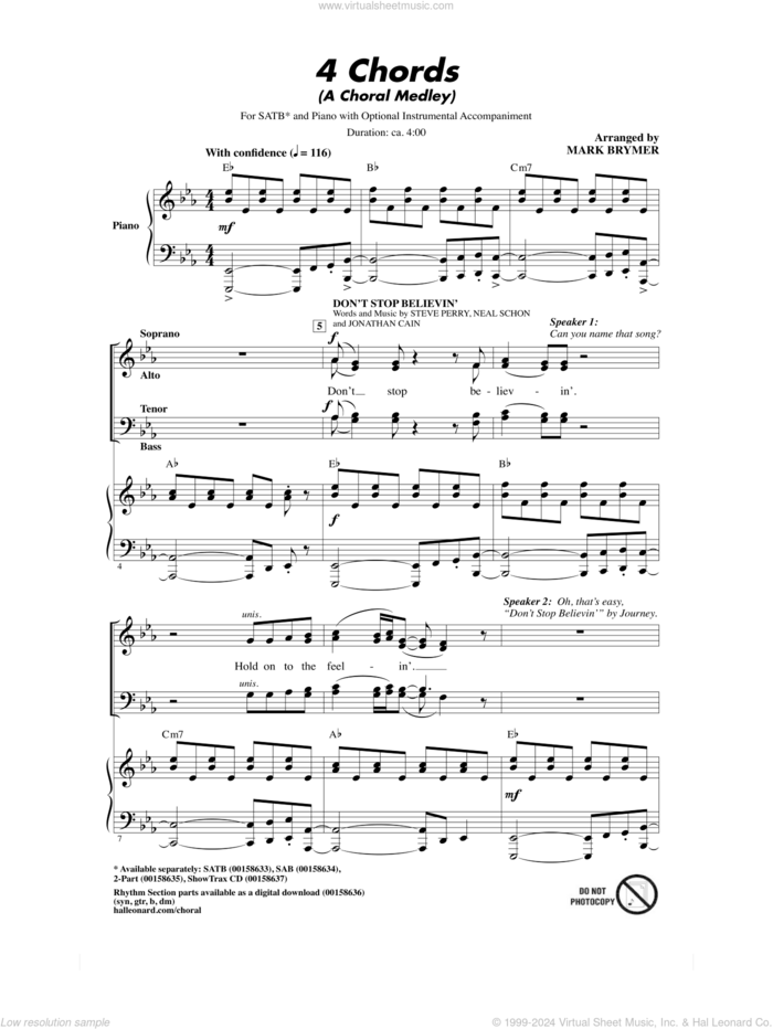 4 Chords (A Choral Medley) sheet music for choir (SATB: soprano, alto, tenor, bass) by Elton John, Mark Brymer and Tim Rice, intermediate skill level