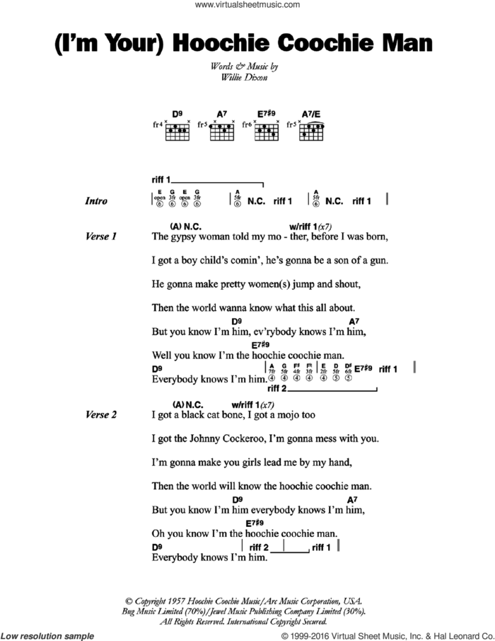 (I'm Your) Hoochie Coochie Man sheet music for guitar (chords) by Muddy Waters and Willie Dixon, intermediate skill level