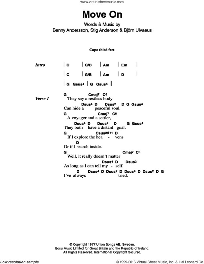 Move On sheet music for guitar (chords) by ABBA, Benny Andersson, Bjorn Ulvaeus and Stig Anderson, intermediate skill level