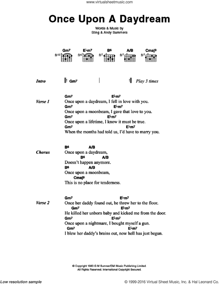 Once Upon A Daydream sheet music for guitar (chords) by The Police, Andy Summers and Sting, intermediate skill level