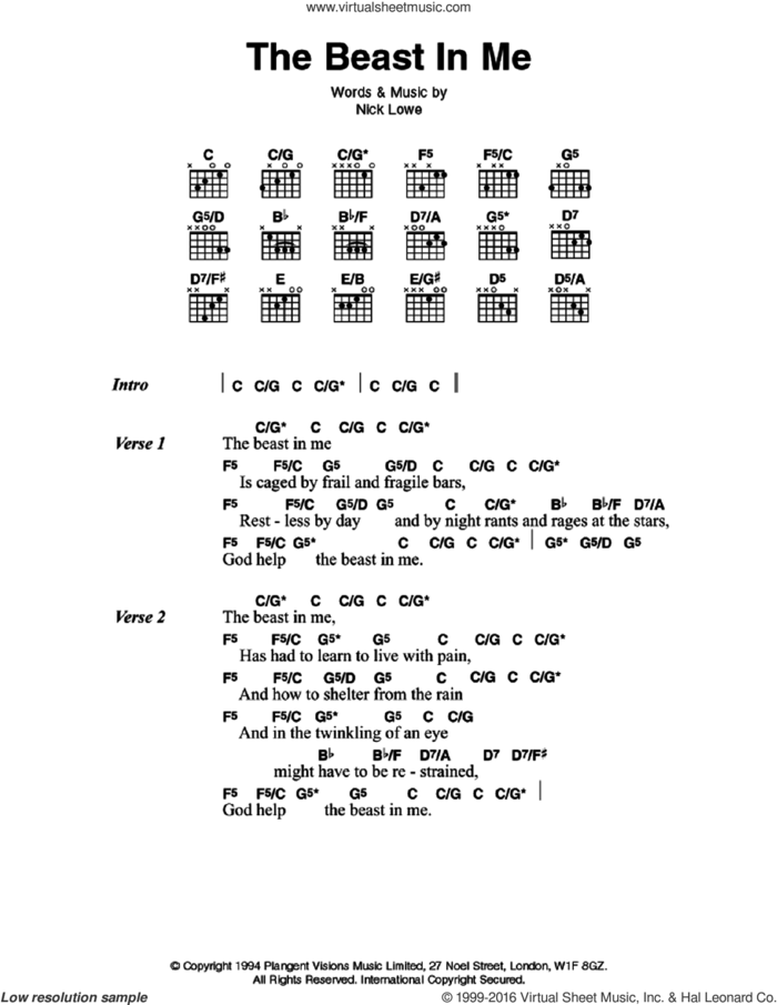 The Beast In Me sheet music for guitar (chords) by Johnny Cash and Nick Lowe, intermediate skill level
