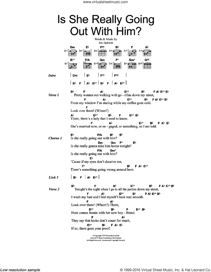 Is She Really Going Out With Him? sheet music for guitar (chords) by Joe Jackson, intermediate skill level