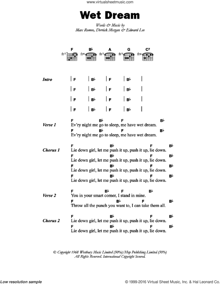 Wet Dream sheet music for guitar (chords) by Max Romeo, Derrick Morgan and Edward Lee, intermediate skill level