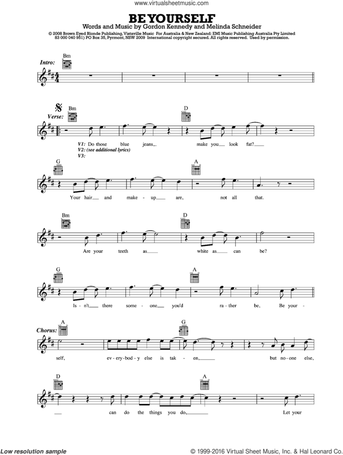 Be Yourself sheet music for voice and other instruments (fake book) by Melinda Schneider and Gordon Kennedy, intermediate skill level
