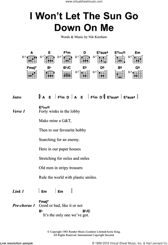 I Won't Let The Sun Go Down On Me sheet music for guitar (chords) by Nik Kershaw, intermediate skill level
