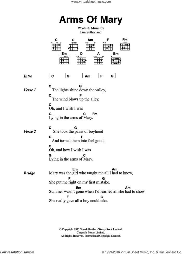 Arms Of Mary sheet music for guitar (chords) by Sutherland Brothers, Quiver and Iain Sutherland, intermediate skill level