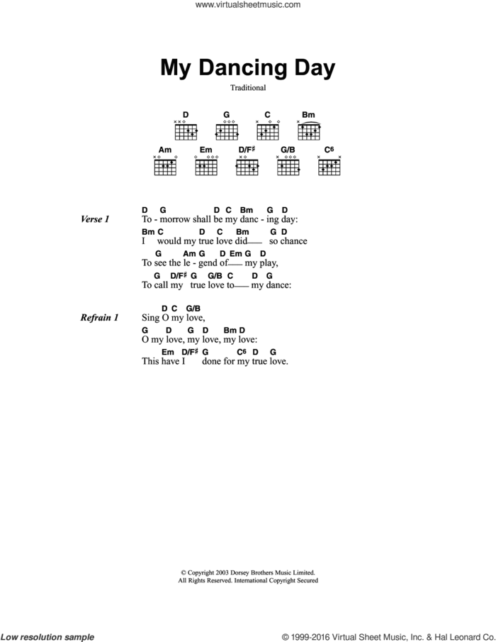 My Dancing Day sheet music for guitar (chords), intermediate skill level