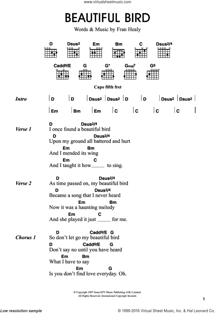 Beautiful Bird sheet music for guitar (chords) by Merle Travis and Fran Healy, intermediate skill level