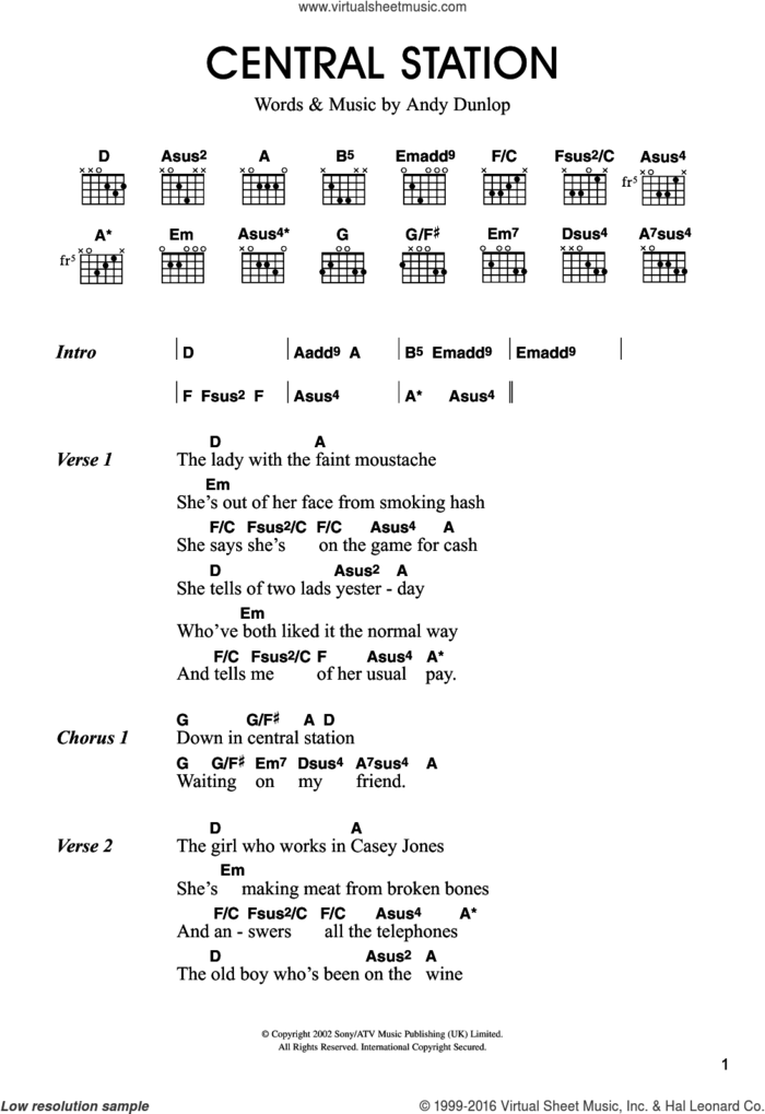 Central Station sheet music for guitar (chords) by Merle Travis and Fran Healy, intermediate skill level