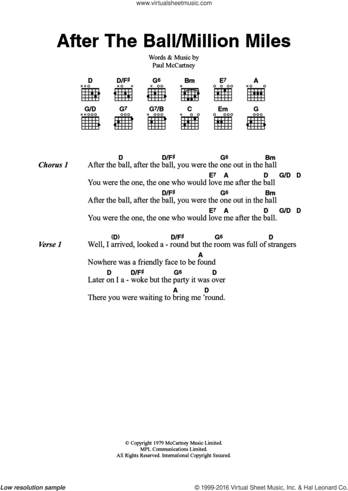 After The Ball/Million Miles sheet music for guitar (chords) by Paul McCartney, intermediate skill level