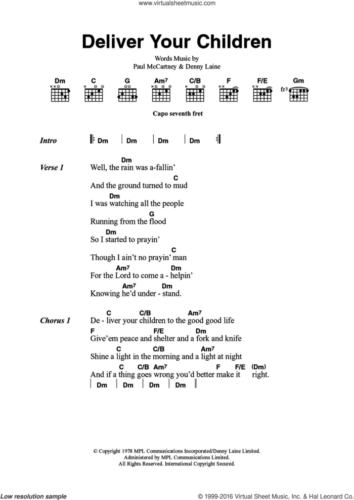Deliver Your Children sheet music for guitar (chords) by Wings, Denny Laine and Paul McCartney, intermediate skill level