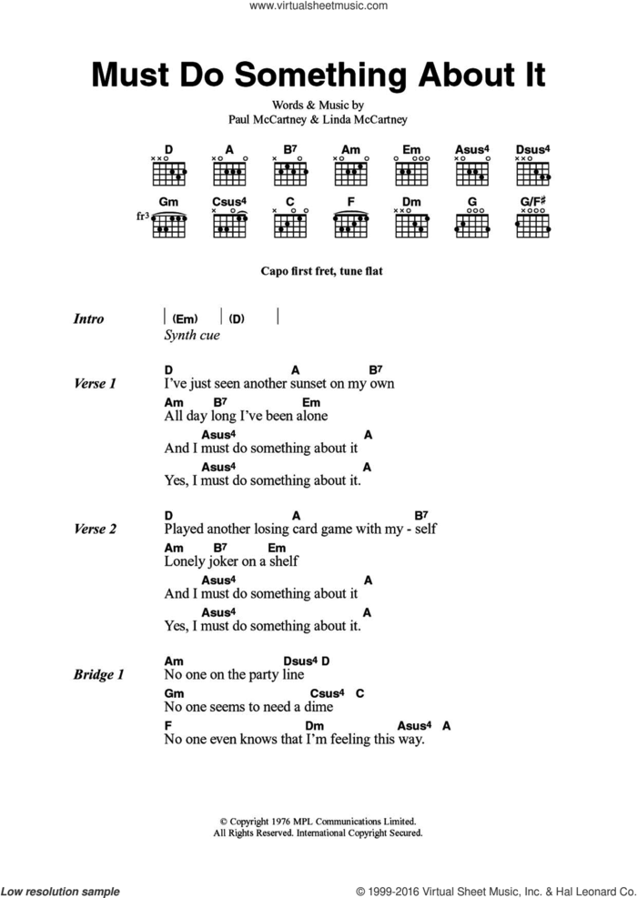 Must Do Something About It sheet music for guitar (chords) by Wings, Paul McCartney and Linda McCartney, intermediate skill level