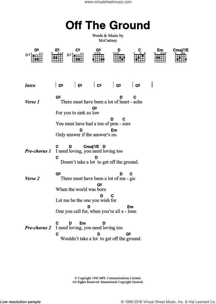 Off The Ground sheet music for guitar (chords) by Paul McCartney, intermediate skill level