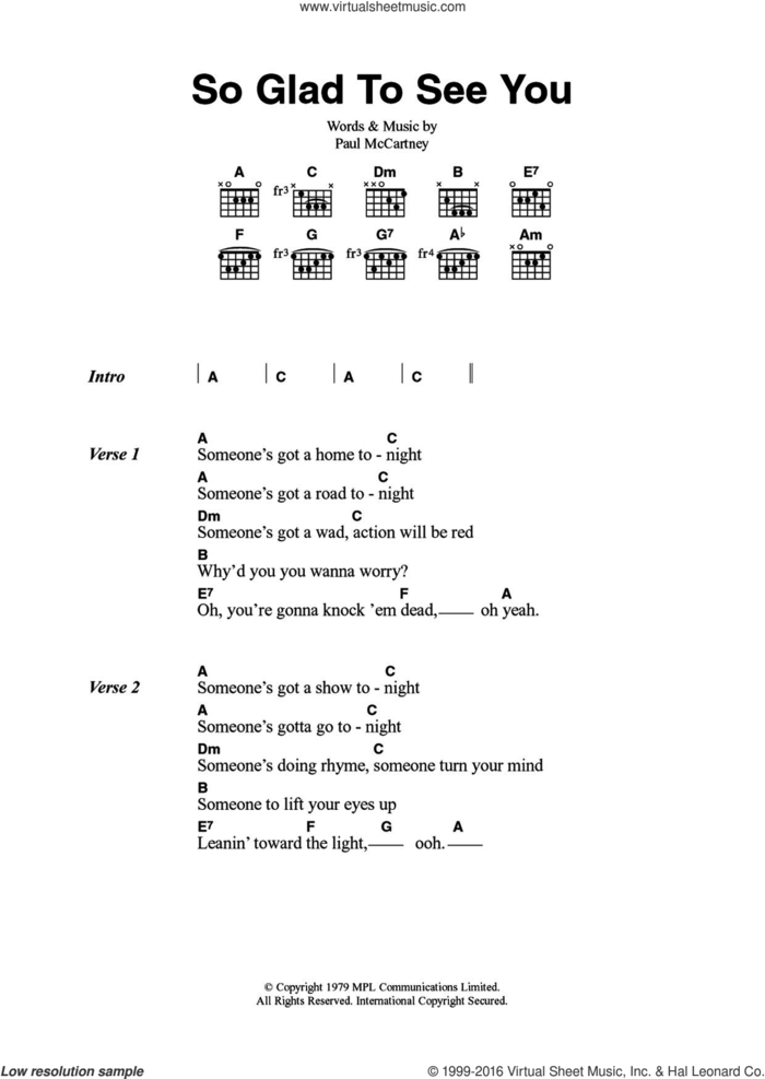 So Glad To See You sheet music for guitar (chords) by Wings and Paul McCartney, intermediate skill level