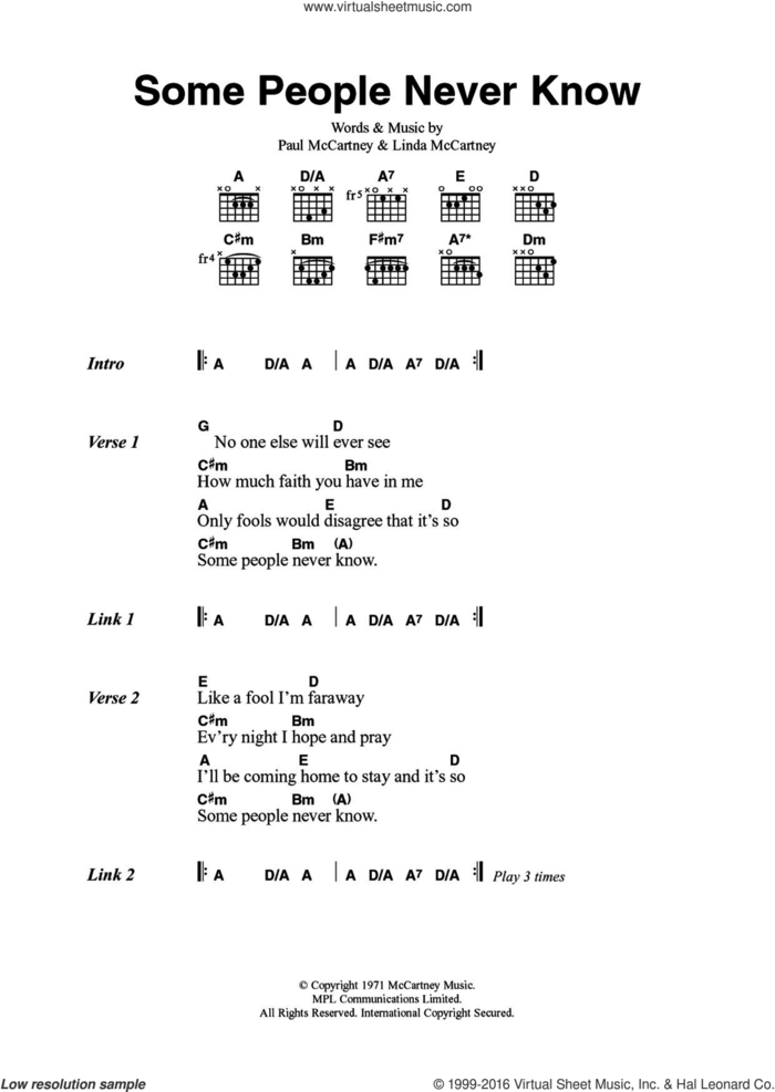 Some People Never Know sheet music for guitar (chords) by Wings and Paul McCartney, intermediate skill level