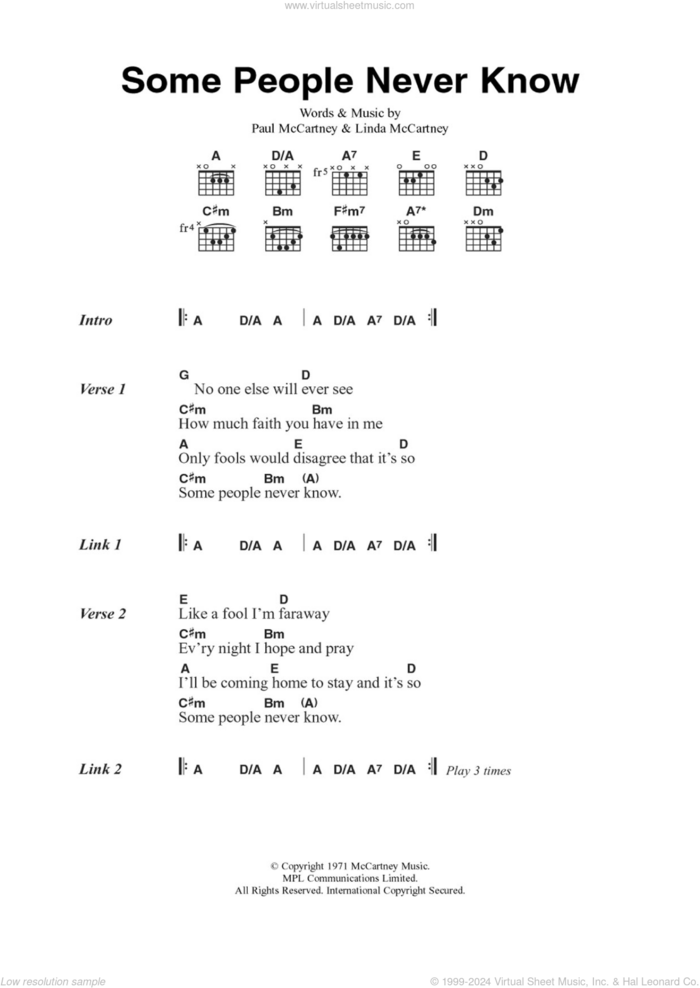 Some People Never Know sheet music for guitar (chords) by Wings and Paul McCartney, intermediate skill level