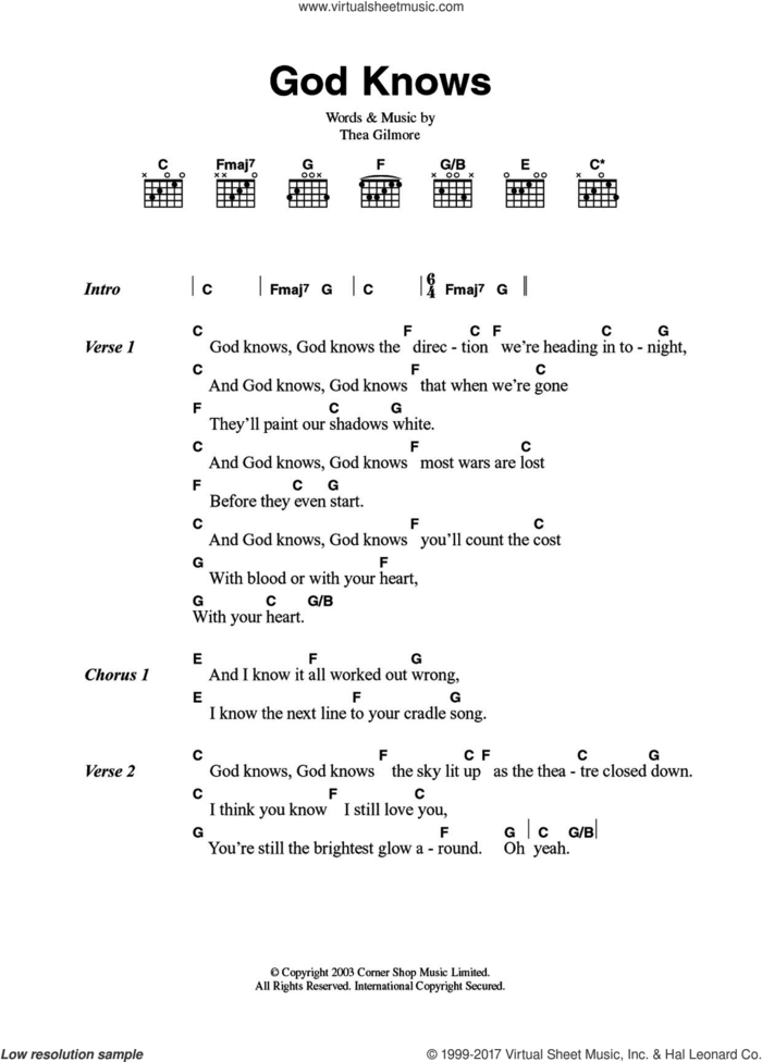 God Knows sheet music for guitar (chords) by Thea Gilmore, intermediate skill level