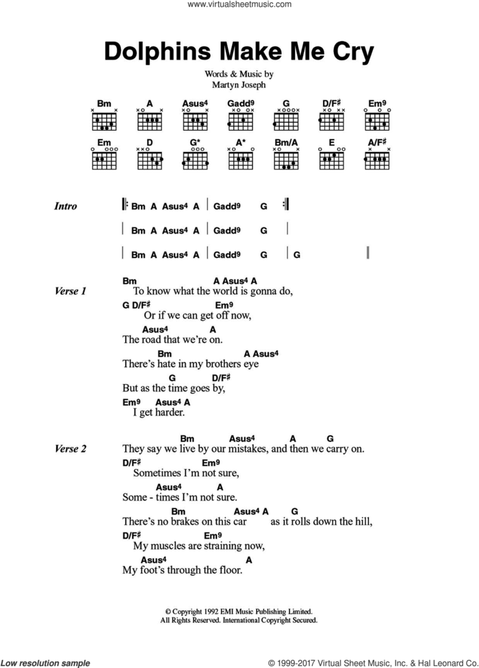 Dolphins Make Me Cry sheet music for guitar (chords) by Martyn Joseph, intermediate skill level