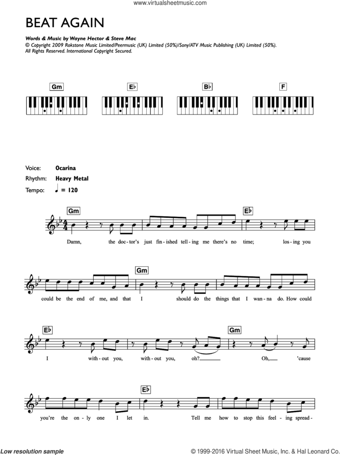 Beat Again sheet music for piano solo (chords, lyrics, melody) by JLS, Steve Mac and Wayne Hector, intermediate piano (chords, lyrics, melody)