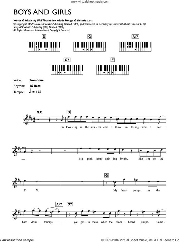 Boys And Girls sheet music for piano solo (chords, lyrics, melody) by Pixie Lott, Mads Hauge, Phil Thornalley and Victoria Lott, intermediate piano (chords, lyrics, melody)