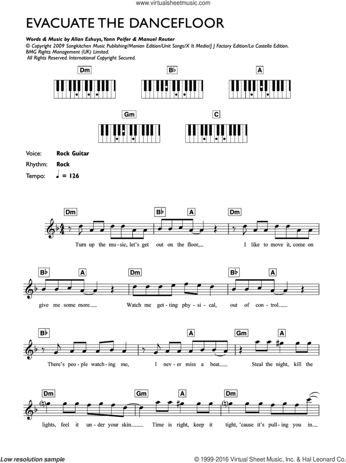 Evacuate The Dancefloor sheet music for piano solo (chords, lyrics, melody) by Cascada, Allan Eshuys, Manuel Reuter and Yann Peifer, intermediate piano (chords, lyrics, melody)