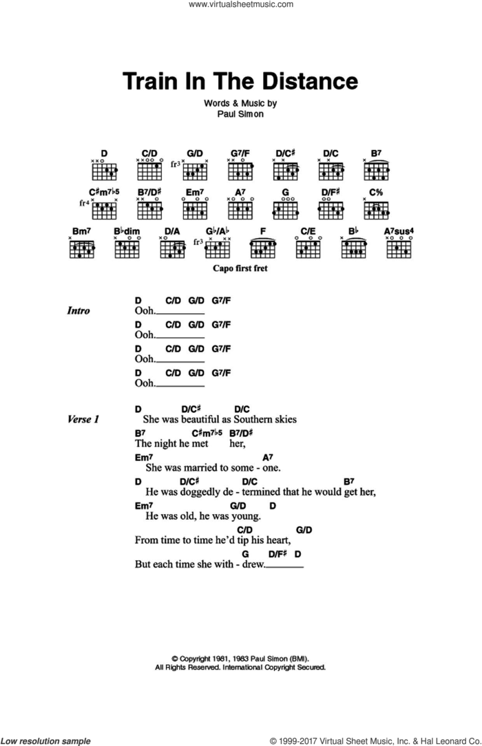 Train In The Distance sheet music for guitar (chords) by Paul Simon, intermediate skill level