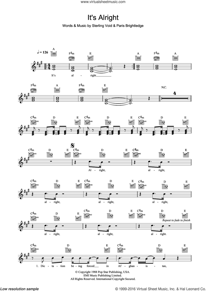 It's Alright sheet music for voice and other instruments (fake book) by Pet Shop Boys, Paris Brightledge and Sterling Void, intermediate skill level