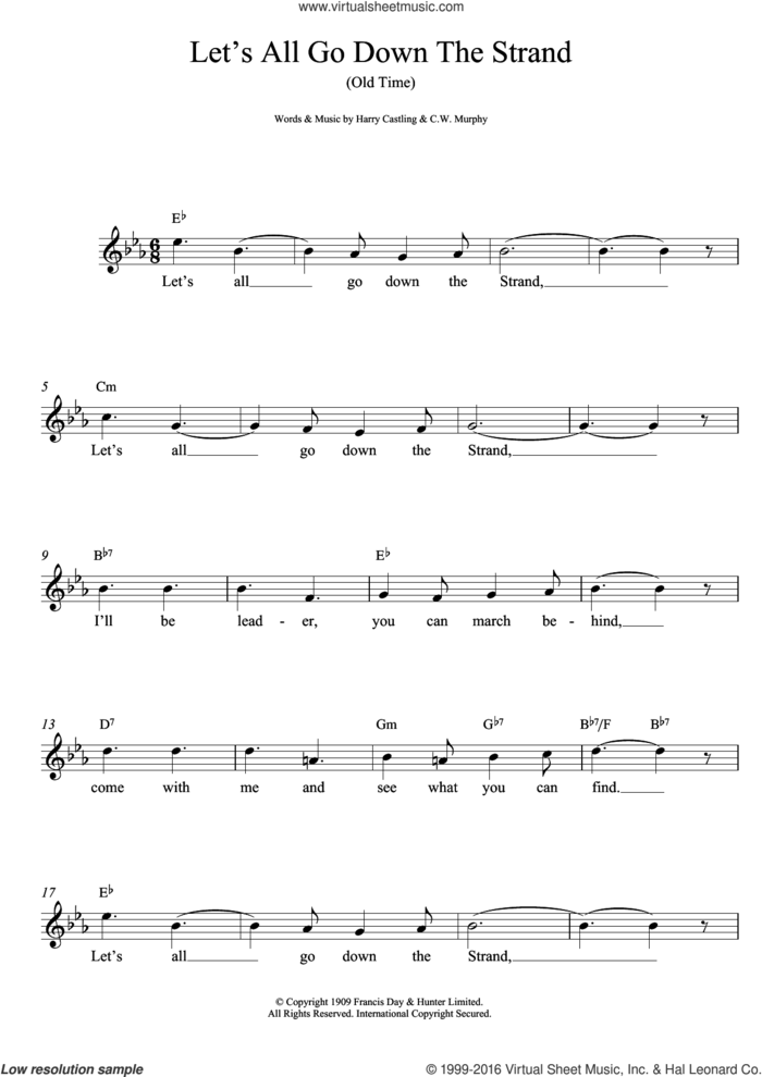 Let's All Go Down The Strand sheet music for voice and other instruments (fake book) by Harry Castling and C.W. Murphy, intermediate skill level
