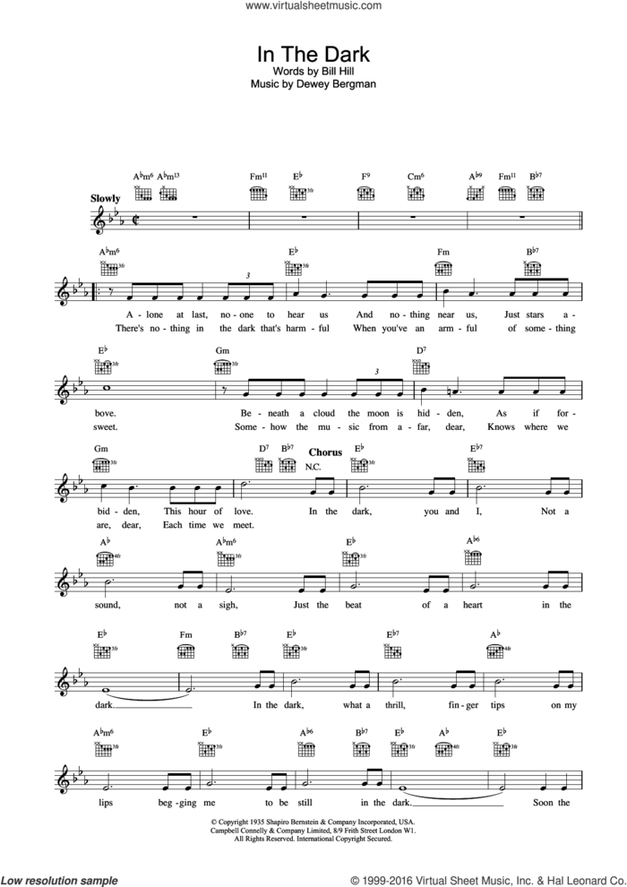 In The Dark sheet music for voice and other instruments (fake book) by Freddy Martin and Billy Hill, intermediate skill level