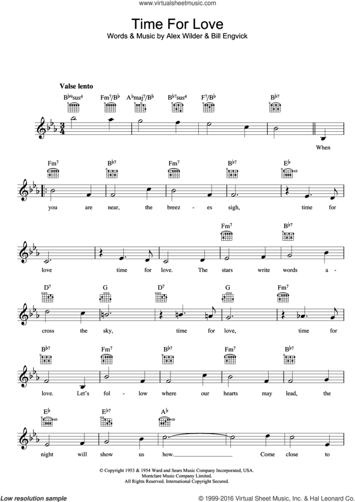 Time For Love sheet music for voice and other instruments (fake book) by William Engvick, Marlene Dietrich and Alex Wilder, intermediate skill level