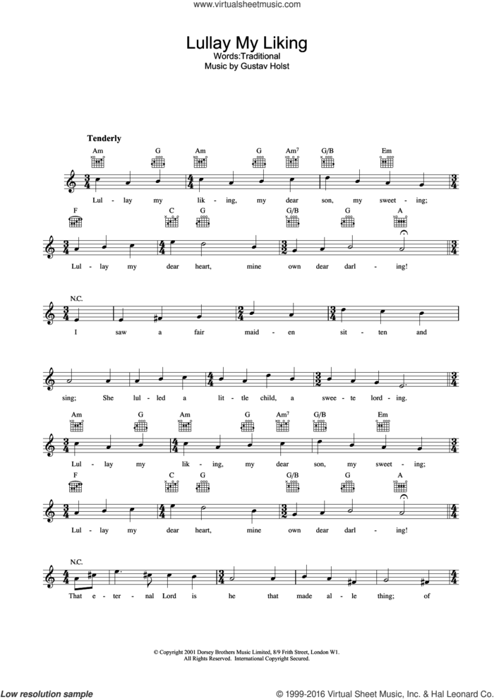 Lullay My Liking sheet music for voice and other instruments (fake book) by Gustav Holst and Miscellaneous, intermediate skill level