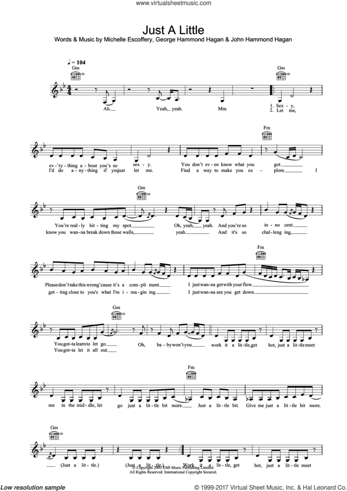 Just A Little sheet music for voice and other instruments (fake book) by Liberty X, George Hammond Hagan, John Hammond Hagan and Michelle Escoffery, intermediate skill level