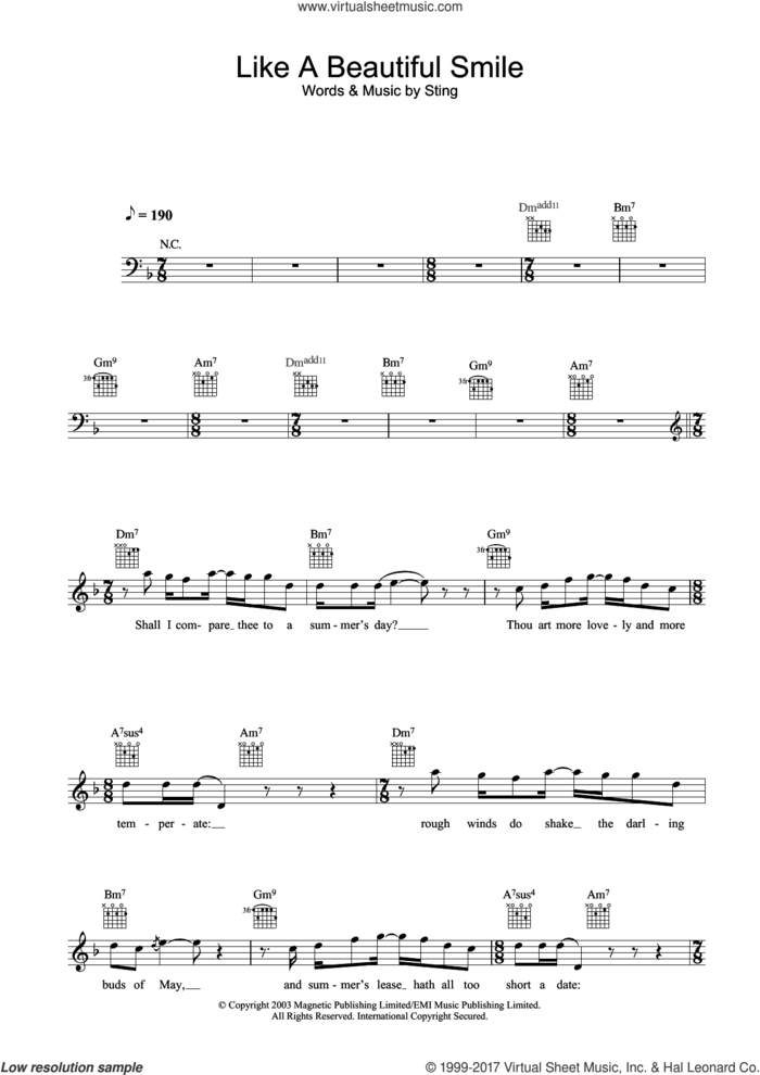 Like A Beautiful Smile sheet music for voice and other instruments (fake book) by Sting, intermediate skill level